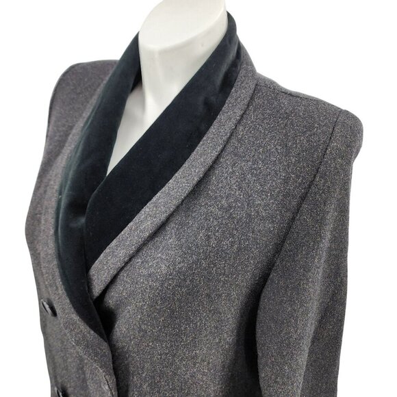 Vintage J+D Petite Wool Coat W/ Velvet Lapel & Cuffs Gray Made In USA Size 12 - Picture 1 of 9